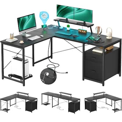 L-Shape Exexecutive Desk Reversible Computer Table with Power Hub
