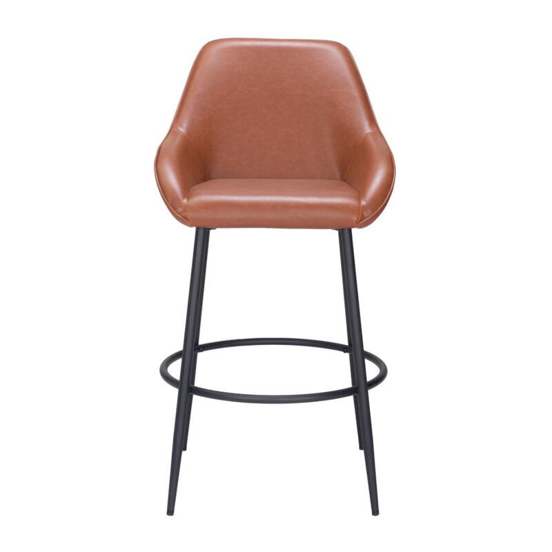 Set of 2 Faux Leather Bar Stools with Armrests and Steel Frame