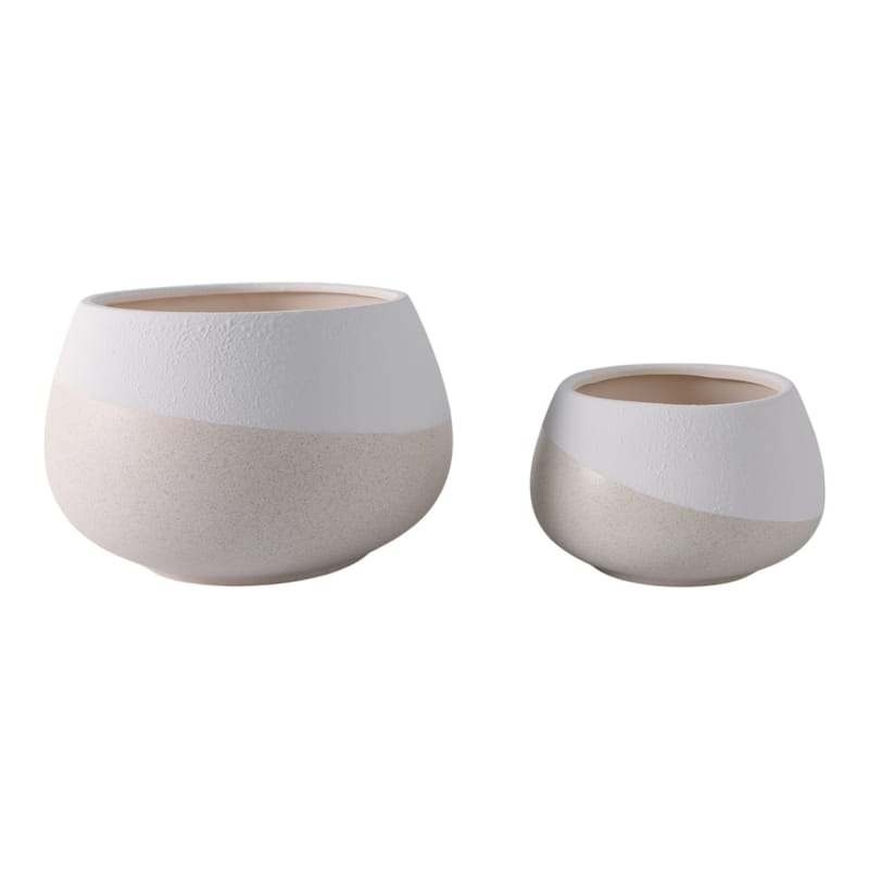 Stoneware Ceramic Planters Two-Tone Design (Set of 2) - 12" x 12" x 8"