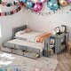 preview thumbnail 1 of 14, Grey Twin Size Wood Platform Bed with Desk, Kids Daybed with 3 Drawers and Storage Shelf Grey