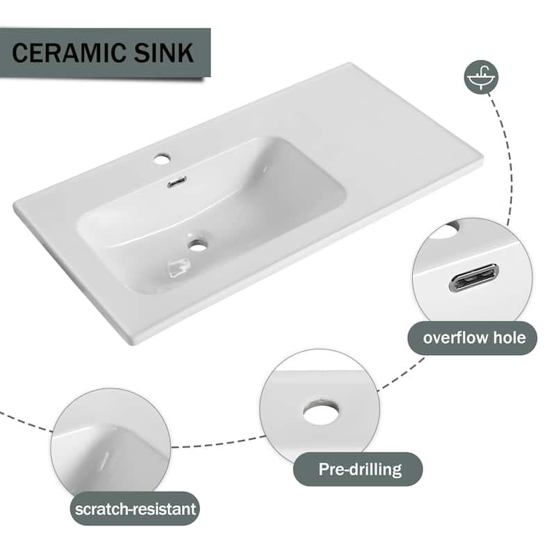 40'' Floating Wall-Mounted Bathroom Vanity with Ceramics Sink
