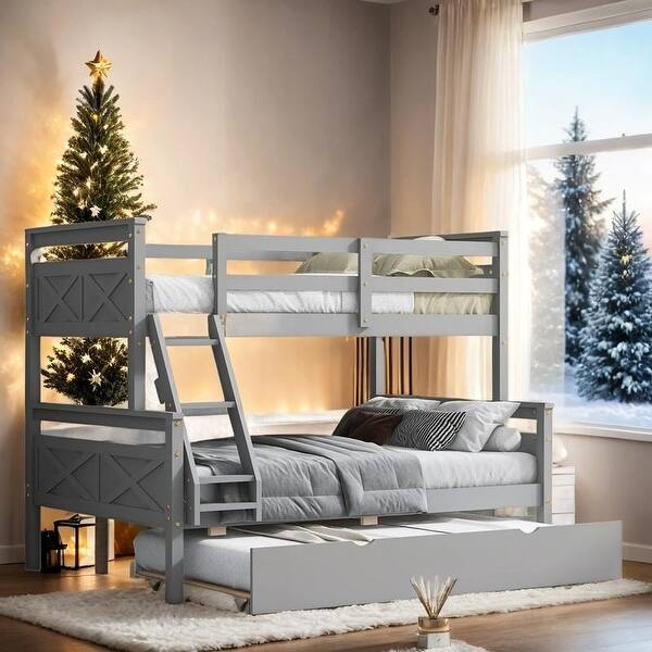 slide 2 of 23, Luxury Twin over Full Bunk Bed with Ladder, Twin Size Trundle, Safety Guardrail, Sturdy Construction & Versatile Usage Grey