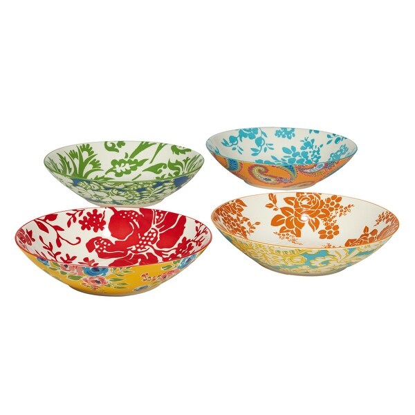 Salad Deep Bowls for Cereal 20-Ounce Assorted Blue and White Patterns, Soup 