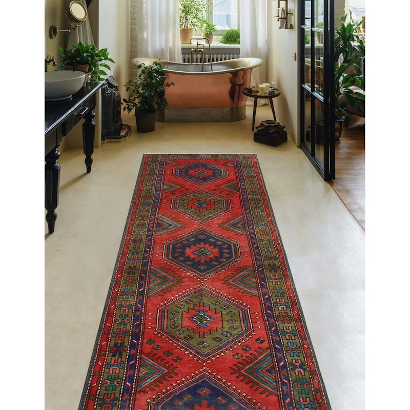 Fine Vintage Distressed Rosann Red/Green Runner - 3'2" x 9'10"