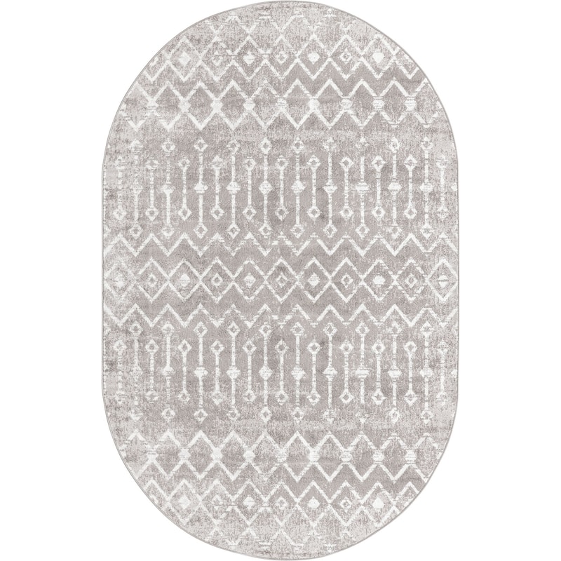 Contemporary Pico Collection Area Rug - 5'3"x8' Oval - Gray-Ivory