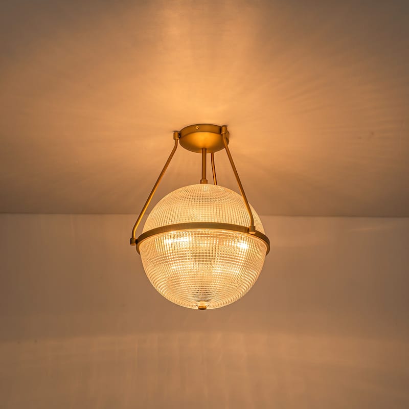 3-Light Mid-Century Textured Glass Globe Bubble Sphere Semi-Flush Mount Ceiling Light For Kitchen Island