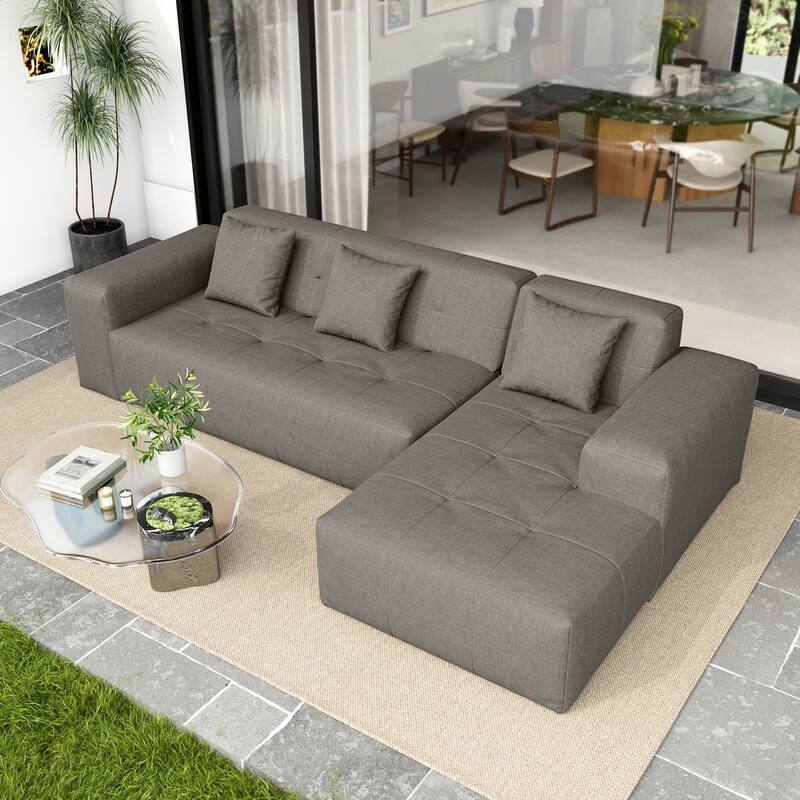 Casual Outdoor Oversized Sectional Sofa Loveseat Chaise Set - Dark Grey