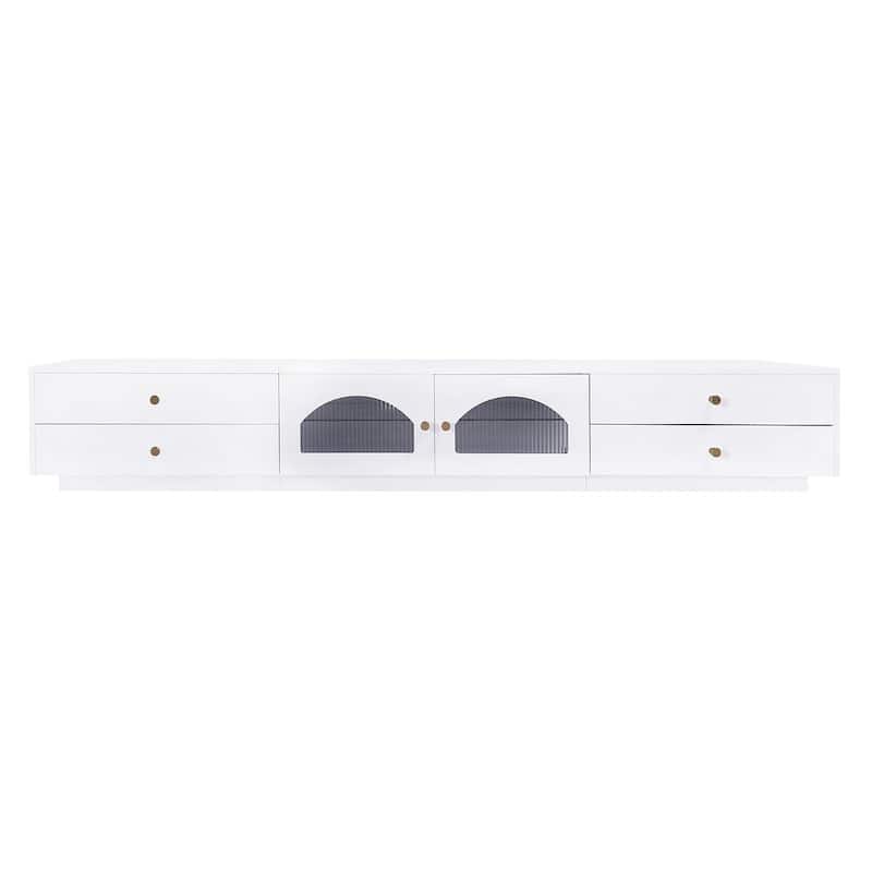 86.6" Modern TV Stand with Fluted Glass Doors