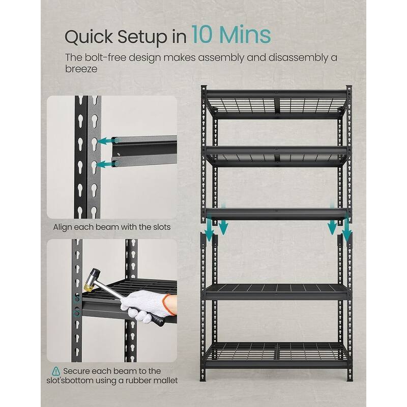 Ink-Black 5-Tier Storage Shelves, Steel Shelf, Boltless Assembly for Garage Shed