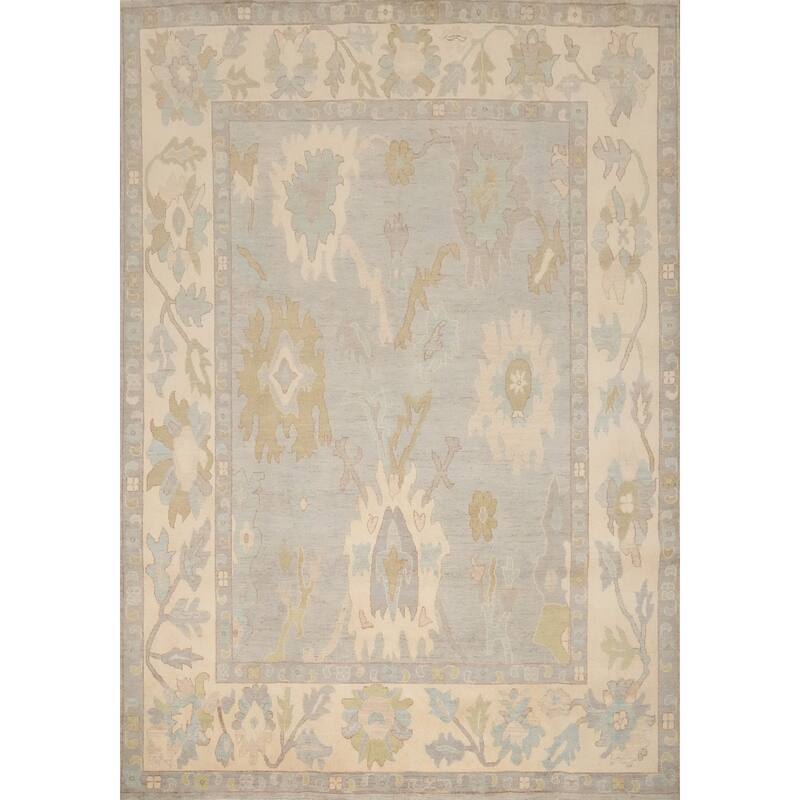 Hand Knotted Oriental 100% Wool Carpet Transitional All-Over Greys & Charcoal Oushak Area Rug - 9' 11'' X 8' 0''