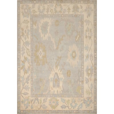 Hand Knotted Oriental 100% Wool Carpet Transitional All-Over Greys & Charcoal Oushak Area Rug - 9' 11'' X 8' 0''