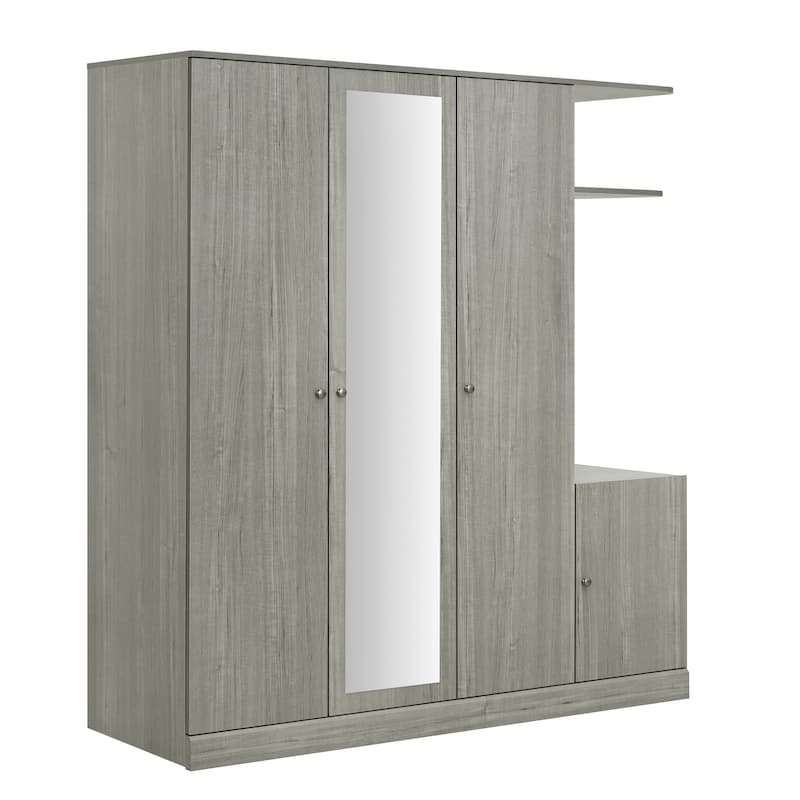 4-Door Wardrobe with Shelves, Drawers, and Full-Length Mirror
