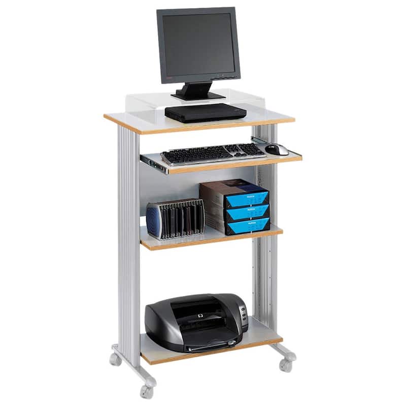 Mobile Standing Computer Desk and Printer Stand with Storage - Grey