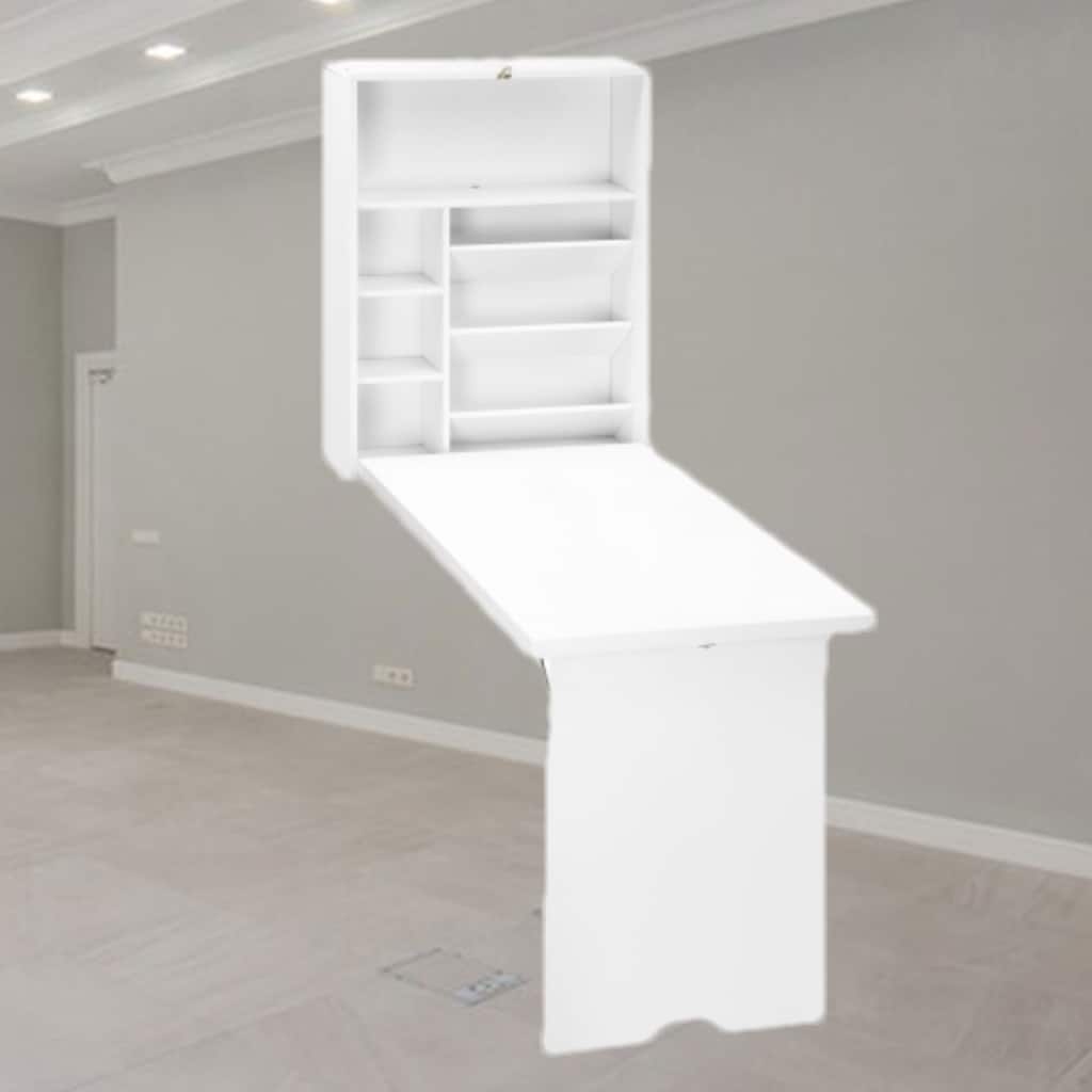 Space-Saving Fold-Out Wall Desk with Multiple Storage Compartments and Adjustable Shelves for Compact Spaces