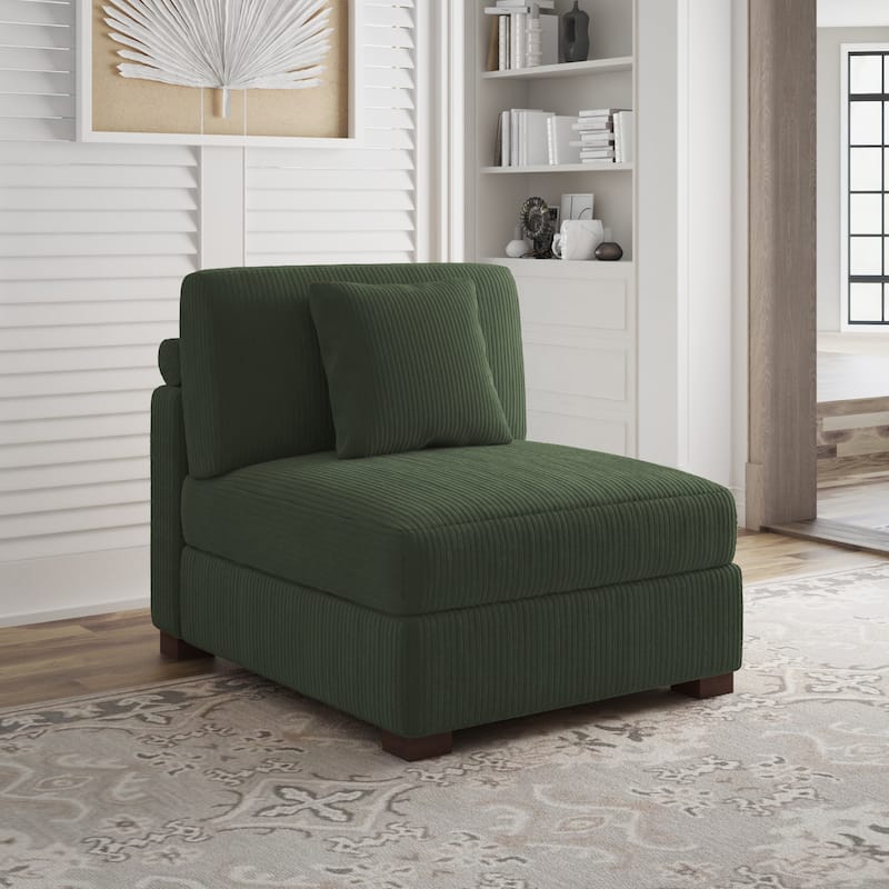 Corduroy Couch Modular Sectional Sofa with Pillows - Armless - Green