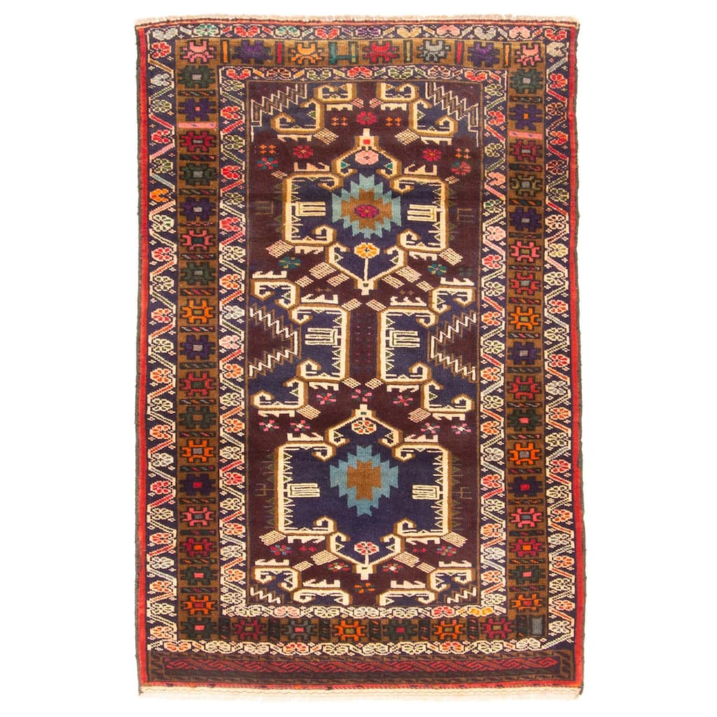 ECARPETGALLERY Hand-knotted Teimani Dark Brown Wool Rug - 2'11 x 4'6