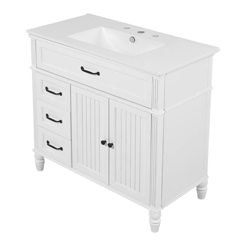 Roomfitters 36" Bathroom Vanity with Integrated Ceramic Sink, Solid Wood Frame and Soft-Close Storage