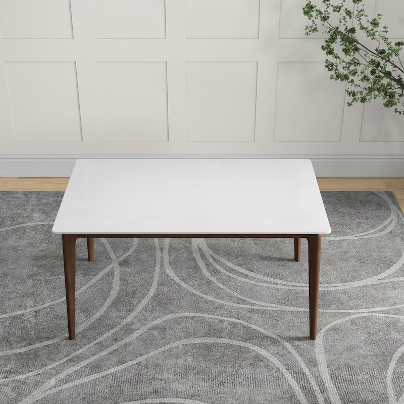 Lindsey Mid-Century Modern Solid Wood Dining Table with White Top and Walnut Legs, 59 inches for Bedroom Hallway, Entryw