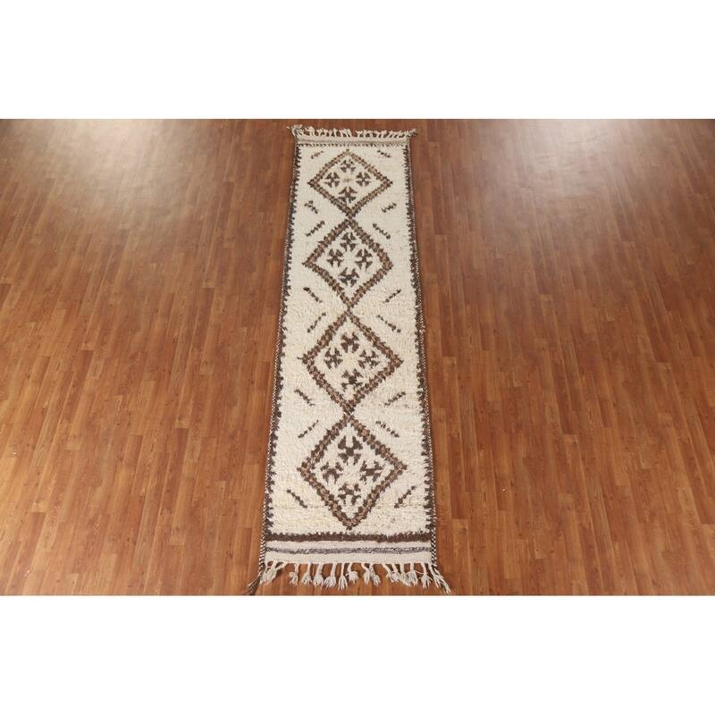 Geometric Anatolian Runner Rug Handmade Wool Carpet - 2'11"x 10'8"