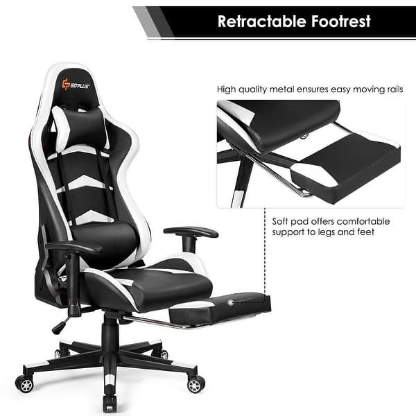 Massage Gaming Chair Racing Recliner w//Lumbar Support /&Footrest Office White