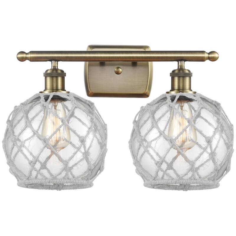 Innovations Lighting Endless Possibilities Ballston - Farmhouse Rope - 2 Light 18" Bath Vanity Light - Antique Brass/Clear Glass with White Rope