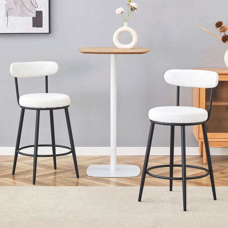 Modern High Stool with Gold-Plated Legs & Linen Seat