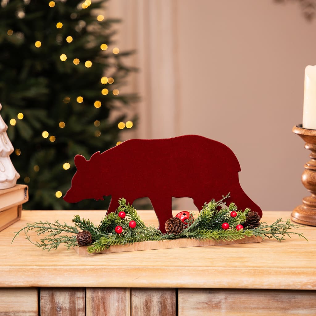 Bear and Jingle Bell Christmas Decoration - 10.25" - Red and Green