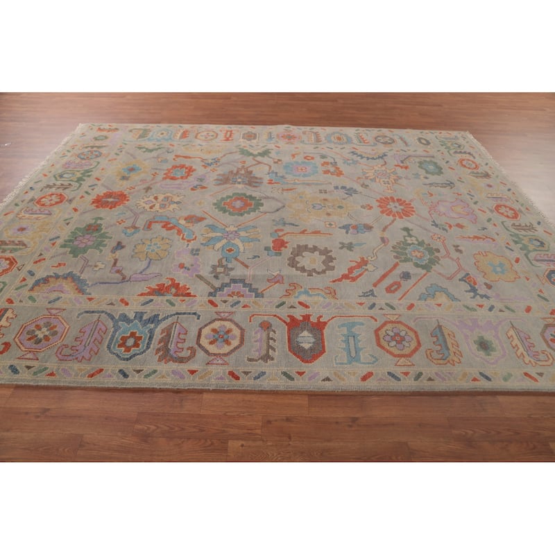 Oushak Area Rug Handmade Transitional Grey Wool Carpet - 7'10"x 9'11"