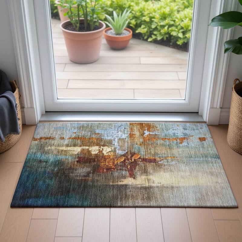 Machine Washable Indoor/Outdoor Modern Painters Touch Chantille Rug