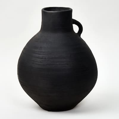 Artissance 11"H Small Earthy Gray Clay Indoor Outdoor Pottery Globular Vase, Home and Garden Decor
