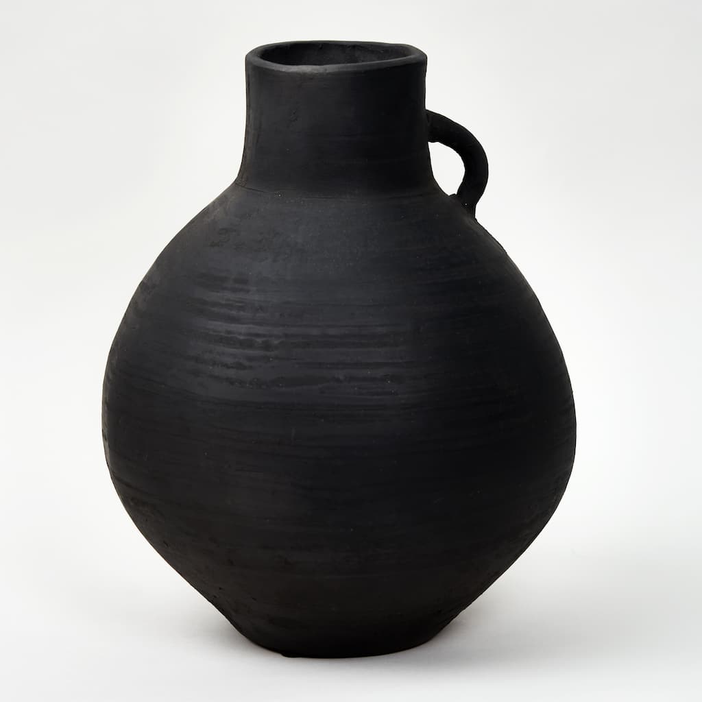 Artissance 11"H Small Earthy Gray Clay Indoor Outdoor Pottery Globular Vase, Home and Garden Decor