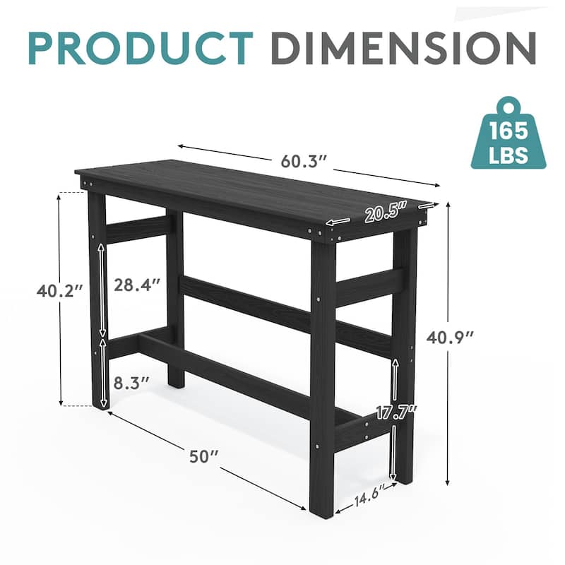 40-inch Outdoor Patio HDPE Pub Bar Table, Balcony Table