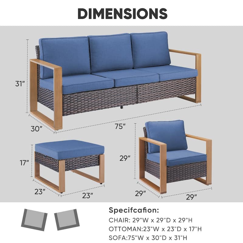 Pocassy Sofa Club Chair Ottoman Set of 5