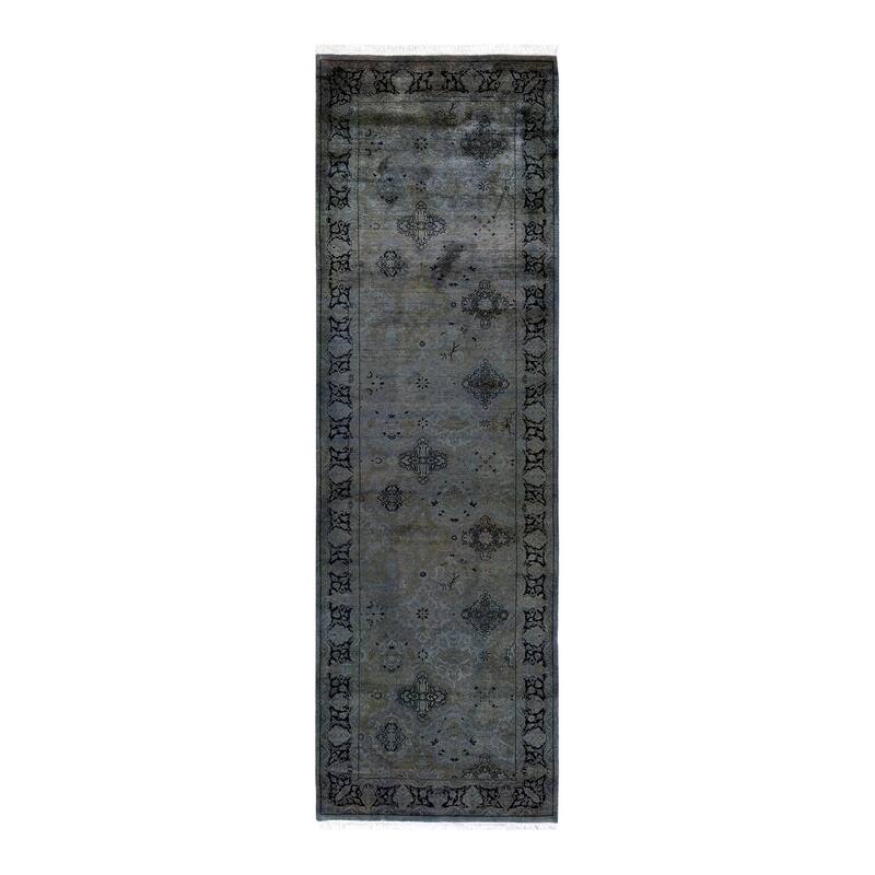 Overton Hand Knotted Wool Vintage Inspired Modern Contemporary Overdyed Gray Runner Rug - 3' 0" x 10' 2"