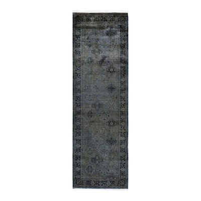 Overton Hand Knotted Wool Vintage Inspired Modern Contemporary Overdyed Gray Runner Rug - 3' 0" x 10' 2"