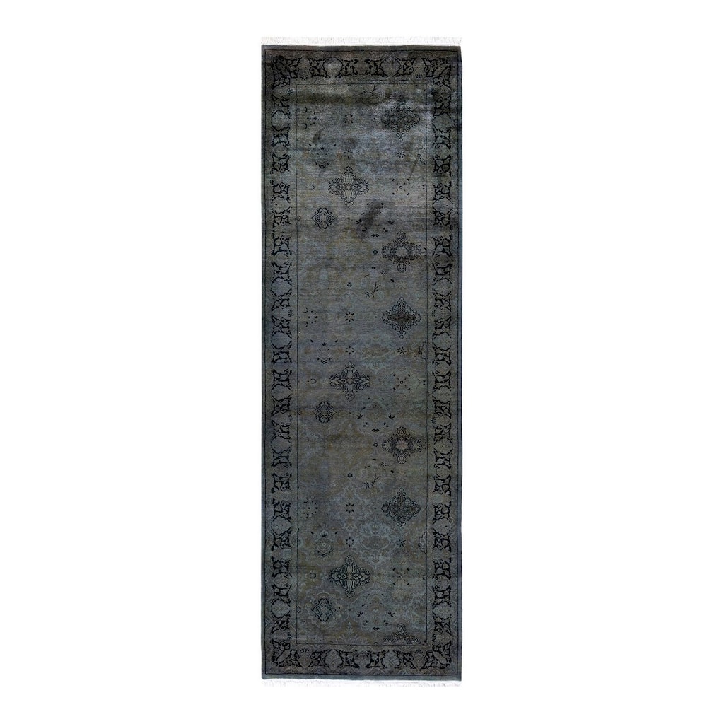 Overton Hand Knotted Wool Vintage Inspired Modern Contemporary Overdyed Gray Runner Rug - 3' 0" x 10' 2"