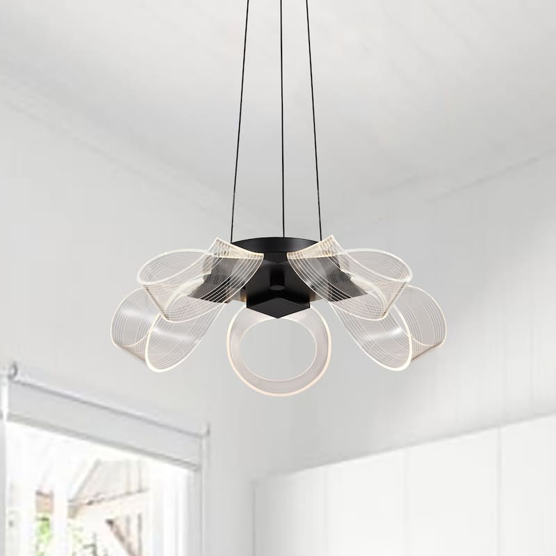 Barnett 21 Inch LED 5 Light Chandelier Matte Black Silk Screened Acrylic Lens