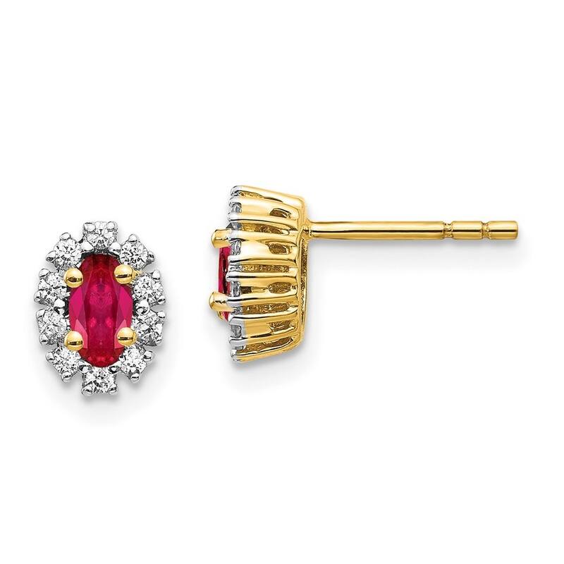 Curata 14k Yellow Gold Diamond and Ruby Earrings - 7x6mm Wide