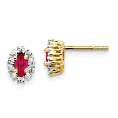 Curata 14k Yellow Gold Diamond and Ruby Earrings - 7x6mm Wide