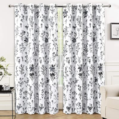 DriftAway Sylvia Floral Botanical Herbs Watercolor Printed Pattern Lined Blackout Thermal Insulated Window Curtain