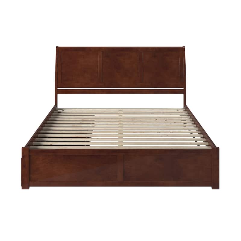 Portland King Platform Bed with Footboard & 2 Storage Drawers in Walnut