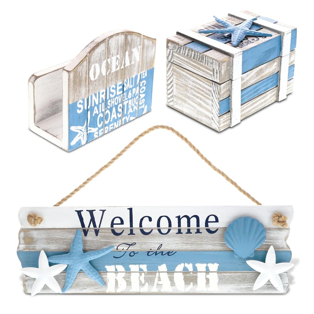 CoTa Global Nautical Decor Sign, Napkin Holder, and Wooden Jewelry Box