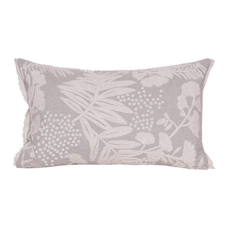 Natural and Ivory Throw Pillow with Embroidery