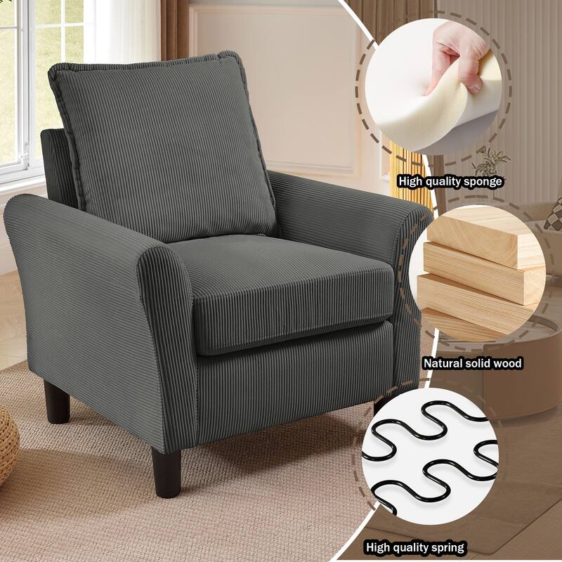 101"Corduroy 3 Piece Living Room Set Including 4 Seater Sofa ,Storage Ottoman and Chair