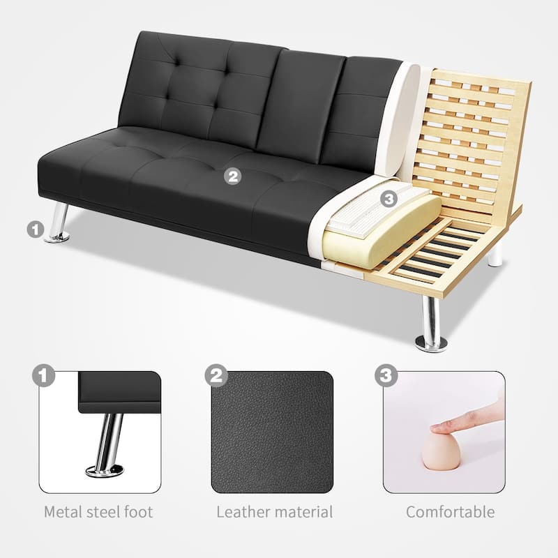 Homall Futon Sofa Bed Convertible Lounge Couch Sofa with Cupholders & Pillows