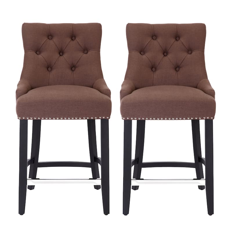 Carter 24" Linen Fabric Tufted Upholstered Counter Stool (Set of 2) - N/A