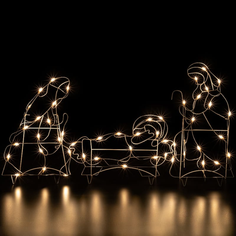 3-Piece Lighted Holy Family Nativity Scene Outdoor Christmas Decor Set - White