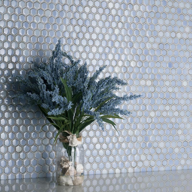 Merola Tile Hudson 1" Hex Frost Blue 11-7/8" x 13-1/4" Porcelain Floor and Wall Tile