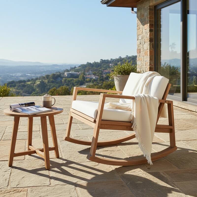 Christopher Knight Home Vaelorian Acacia Wood Outdoor Lounge Chair with Cushion