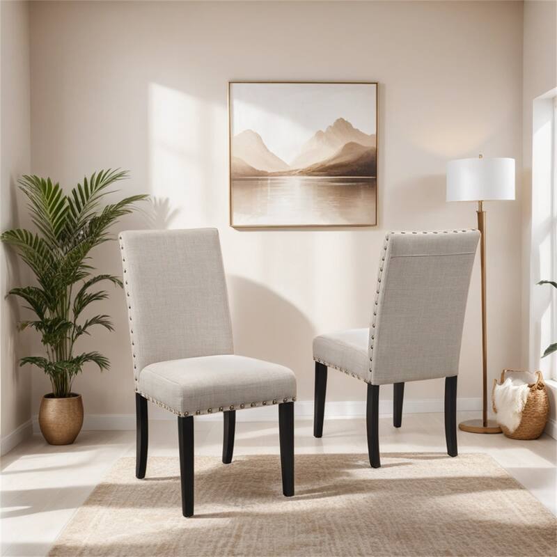 Mod Urban Style Solid Wood Nailhead Fabric Padded Parson Chair,2 PCS